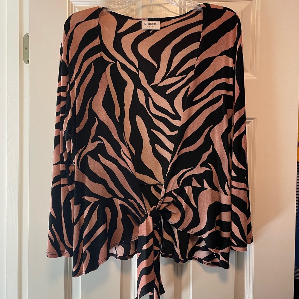 Chico's Travelers Zebra Print Black and Tan Wrap